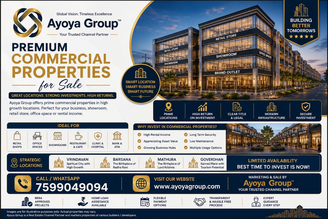 Premium Commercial Properties for Sale in Vrindavan, Mathura, Barsana & Goverdhan | Ayoya Group